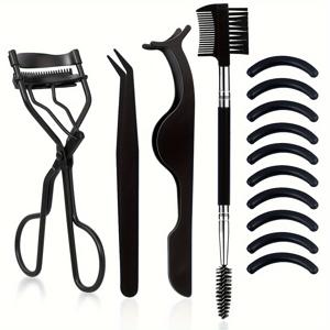 TEMU 14개 스테인리스 스틸 속눈썹 컬러 (빗 포함), 양방향 속눈썹 브러쉬, 속눈썹 핀셋 2개, 리필 실리콘 패드 10개 포함, 여성용 아이 속눈썹 세트, 스테인리스 스틸 속눈썹 컬러