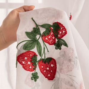 TEMU 2개 팩 자수 발란스 짧은 커튼 트롤리 포켓 창 커튼 통합 커튼 디자인 자수 과일 패턴 커튼 거실 공부방 발코니 레스토랑 주방 홈