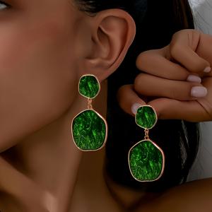 TEMU 1쌍 빈티지 그린 기하학적 불규칙 질감 귀걸이 | 우아한 아연 합금, 철제 귀바늘, 모든 계절에 적합, 브랜드: LORYLIN