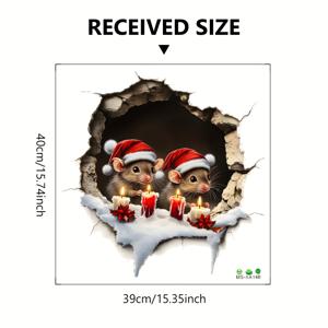 TEMU 크리스마스 기분 3D 벽 스티커 - 귀여운 쥐 & 촛불 디자인, 거실, 침실, 사무실용 쉬운 붙이기 - PVC 홈 데코