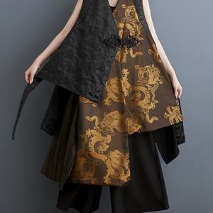 TEMU 플러스 사이즈 - 플러스 사이즈 - 골드 컬러의 편안한 디자인의 스타일리시하고 다재다능한 민소매 조끼, 불규칙한 레이어링에 완벽