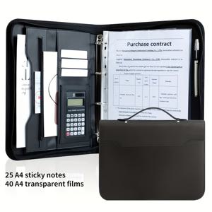 TEMU 다기능 A4 폴더, 인조 가죽, 사무실 비즈니스용 지퍼 바인더, 매니저용 브리프케이스