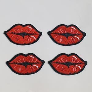 TEMU 4팩 화려한 빨간 입술 자수 패치, 키스 립 아이언온 애플리케이스, 모자, 의류, 가방, 청바지용 물에 녹는 열전달 데칼 - 쉽게 설치할 수 있는 DIY 장식