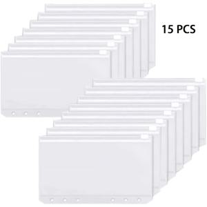 TEMU A5/A6/A7 크기의 PVC 지퍼 바인더 포켓 15/30 팩, 투명한 6홀 문서 가방, A5/A6/A7 6링 바인더용 방수 지퍼 파일 포켓, 접을 수 있고 부드러운 지퍼 클로저