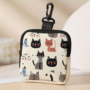 TEMU 1개 위미캣 캐릭터 코인 파우치, 대용량 폴리에스터 지퍼 포켓 키홀더 & 카드 홀더 포함, 현대적 스타일, 세탁 가능, 선물 추천 | 현대적인 디자인의 폴리에스터 소재