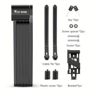 TEMU 웨스트 바이킹 휴대용 접이식 자전거 자물쇠, 알루미늄 합금, 자전거, 스쿠터, 전기 자전거, 바니시 마감, 노브 제어, 미충전, 2개의 키 포함 - 블랙|전기자전거|전기스쿠터