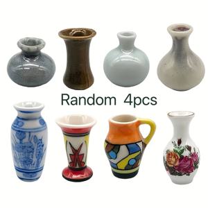 TEMU 레트로 세라믹 화병 4개 세트, 귀여운 포켓 화병 장식품, 인형집 레트로 화병 액세서리, 수경재배용, DIY 촬영 소품, 레트로 홈 데코|수경|인테리어소품