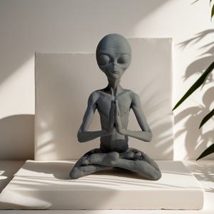 TEMU 1개 사이비-지상과학 명상 외계인 조각상 - 레진 야외 정원 장식, 실내외 공간용 앉아있는 외계인 피규어, 날씨에 강한 홈 , 할로윈 및 연중 사용에 완벽, 외계인 장식