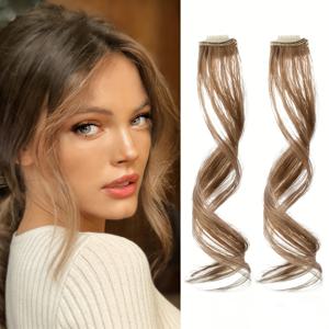 TEMU 여성용 골드 컬러, 40cm/16인치 길이의 옆머리 웨이브 클립인 프린지 합성 가발 2개 세트