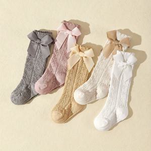 TEMU 아기용 얇은 메쉬 통기성 리본 하이컷 레이스 귀여운 루즈핏 발목 양말 5켤레 세트