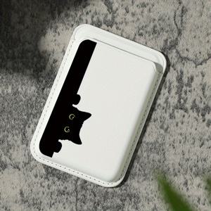 TEMU iPhone 16/15/14/13/12 Pro Max용 고급 블랙 키티 패턴 자석 카드 홀더 - 가죽 지갑 액세서리, 1-2개의 카드를 보관, 안전한 포켓 포함, 지갑 액세서리|세련된 액세서리|자석 폐쇄