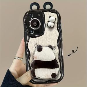 TEMU 휴대폰 케이스 - 3D 귀 모양 판다 피규어 스탠드, 갤럭시 삼성 S24 울트라 휴대폰 케이스에 적합, S24 FE, A16, 삼성 A15, S24 크림 텍스처, A54 판다 스탠드와 호환 가능