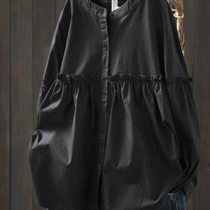 TEMU 가볍고 신선한 루즈핏 삼분의 일 소매 돌 블라우스 탑 러플 셔츠