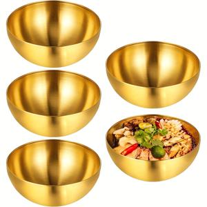 TEMU 스테인리스 스틸 재질의 5.91인치 골든 샐러드 볼 5개 세트. 서빙 및 설거지에 적합하며 가정 및 축제 행사에 완벽하며 베이킹 및 요리에 좋습니다.