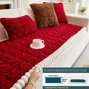 TEMU 1개 두꺼운 따뜻한 플러시 소파 커버, 러플 레이스 가장자리, 두꺼운 플러시 미끄럼 방지 소파 쿠션, 반려동물 친화적, 세탁기 사용 가능 미끄럼 방지 소파 쿠션 (침실, 거실, 사무실 가구 장식 보호용)|소파|쇼파커버|쇼파쿠션