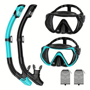 TEMU 2개 드라이 스노클 마스크 세트 | 누수 방지, 김서림 방지 강화 유리 렌즈, 성인용 조절 가능한 스트랩 스노클링 장비, 혼합 색상|스노쿨링마스크