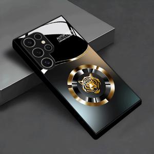 TEMU 휴대폰 케이스 - 고급 블랙 그라데이션 호랑이 머리 로고 디자인 패턴 유리 휴대폰 케이스 커버 (삼성 갤럭시 S25/S25 플러스/S25 울트라/S24/S24 FE/S24 플러스/S24 울트라/S23+/S23 울트라/S22+/S22 울트라/S20+/S20 FE/S20 울트라/A13/A14/A16/A32/A33/A34/A53/용)