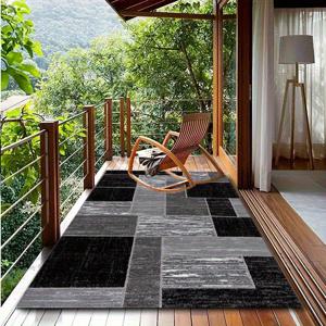 TEMU 1개 대형 블랙 & 그레이 기하학 패턴 야외 매트 - 파티오, 발코니, 수영장 옆, 마당용 100% 폴리에스터 세탁 가능한 장식 매트 - 내구성 있는 직사각형 바닥 매트, 모던 디자인|발매트