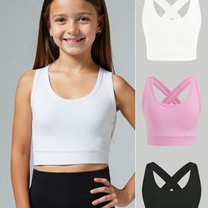 TEMU 여아용 스타일리시한 블랙, 화이트, 핑크 크로스백 스포츠 조끼 3종 세트. 활동적인 스포츠에 완벽하며, 야외 활동, 러닝, 배드민턴, 줄넘기, 일상복으로 적합합니다. 7-14세 여아를 위한 훌륭한 선물, 줄넘기