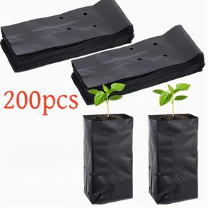 TEMU 100/200개 검정색 가벼운 내구성 플라스틱 식물 배낭. 이식이 쉬우며, 배수 구멍이 있는 통기성 소재. 컨트리 스타일 묘목 성장 지원용. 실내외 나무, 허브, 꽃, 채소, 화분 식물에 적합