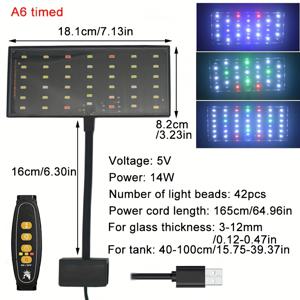 TEMU USB 수족관용 풀 스펙트럼 LED 조명, 수생 식물용으로 설계, 밝기 조절, 밝기 조절 설정, 타이머, 360° 회전 기능 포함, 5V 작동, 배터리 없음