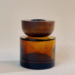 TEMU 목재 뚜껑이 있는 유리 에센셜 오일 디퓨저 병 - 장식용 컨테이너, 천연 목재 무늬 베이스 & 꽃 예술 작품, 홈 데코 및 웨딩 선물용 리필 가능 (전기 필요 없음)