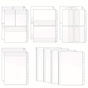 TEMU A5 바인더 포켓 12개 세트, 6홀, PVC 재질, 지퍼 잠금, 문서 정리, 청구서, 카드 및 파일 정리에 적합한 투명 케이스