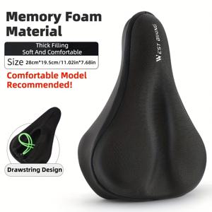 TEMU WEST BIKING 자전거 시트커버 쿠션, 두꺼운 사이클링용 안장패드, 미끄럼방지 통기성 있는 남녀공용 범용핏 (블랙 1개)