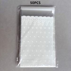 TEMU 50/100개 화이트 리본 모양 OPP 플라스틱 자체 접착 포장백 10.5x18.5cm - 보석, 간식, 파티 선물 및 공예 용품용 내구성 있는 투명 테두리 장식 가방, 선물용 봉투, 스타일리시한 주머니, 매끄러운 질감의 접착 포켓, 소규모 비즈니스용