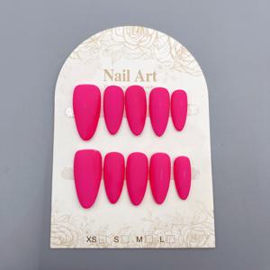 TEMU 수제 형광 장미 드래곤 과일 색상, 단색, 매트 중간 오벌 인조 네일 10개 세트, 매니큐어 착용용