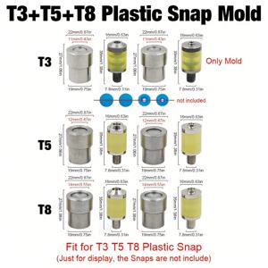 TEMU T3/T5/T8 플라스틱 스냅 버튼 핸드 프레스 몰드 원형 스냅 버튼 몰드 키트 1세트/3세트 (핸드 프레스 기계와 함께 사용), 의류, 백팩 및 신발 추가 프로젝트에 적합