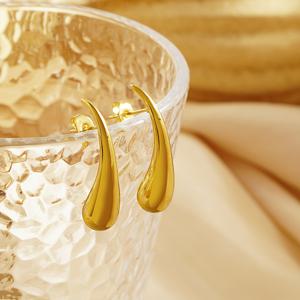 TEMU 저자극성 18K 금도금 스테인리스 스틸 물방울 귀걸이 - 퇴색 방지, 편안하고 피부 친화적, 데일리 파티에 완벽, 우아한 추가, 어버이날 이상적인 선물, 트렌디 패션 귀걸이, 여성용 디자인