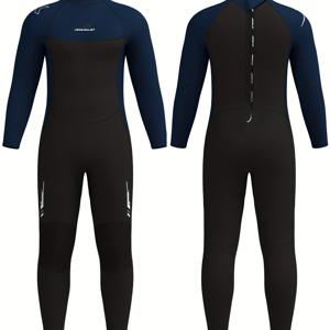 TEMU 남성용 3mm 네오프렌 백 지퍼 긴팔 원피스 스노클링 슈트 블랙 블루