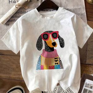 TEMU 2026년 패션 신상 여성 라운드넥 강아지 프린트 스타일리시 여름 쿨 반팔 캐주얼 티셔츠