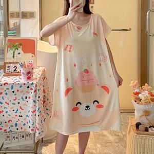 TEMU 여성용 가벼운 잠옷 드레스 - 파스텔 컬러의 귀여운 나이트가운, 루즈핏 반팔 라운지 드레스, 여성 및 청소년을 위한 부드러운 일상 홈웨어, 생일 파티 의상 - 쉬운 슬립온 수면복, 편안한 라운지웨어, 재미있는 디자인, 통기성 원단, 캐주얼 나이트웨어, 만화 프린트, 경량 소재, 캐주얼 웨어