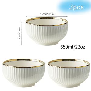 TEMU 골든 림 디자인 세라믹 라운드 밥그릇/샐러드볼/과일그릇 2/3개 세트, 스타일리시한 세트, 가정 주방 생활용, 명절 선물용
