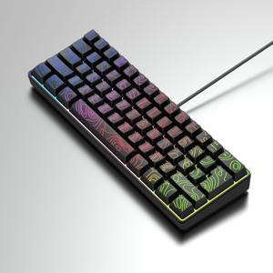 TEMU 검은색 윤곽 캐릭터 백라이트 USB 게이밍 키보드, 투명한 지형 패턴, 61키 RGB 플러그 앤 플레이 휴대용 디자인, 빛나는 키 간격의 조명 키, 사무실, 집, 친구를 위한 완벽한 선물