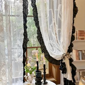 TEMU 1개 프렌치 스타일 빈티지 로코코 블랙 러플 레이스 커튼, 침실, 거실, 주방용 고급 쉬어 커튼, 거실, 침실, 홈 데코에 적합, 사계절 사용 가능