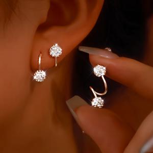 TEMU 우아한 디자인의 925 실버 도금 귀걸이 한 쌍, 저자극성 스크류 백, 패셔너블 일상 착용 선물 주얼리, 더블 볼, 회전 스크류, 잠잘 때 벗을 필요 없는, 어머니의 날, 결혼식 신부 들러리 선물, 청소년용