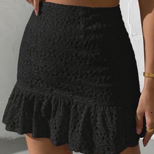 TEMU 여성용 우아한 레이스 트림 스커트 - 풀 길이 지퍼 클로저, 구조적인 A라인 실루엣과 매끄러운 질감, 봄 여름 가을 캐주얼부터 세미 포멀까지 입기 좋은 기계 세탁 가능 반투명 레이어드 밑단 (솔리드 컬러, 신축성 없음)