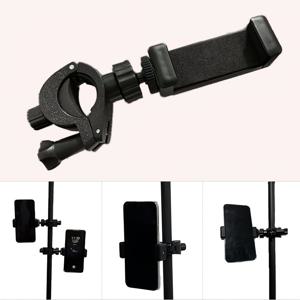 TEMU 라이브 스트리밍 및 비디오 녹화를 위한 360도 회전 휴대폰 홀더. 모든 10-31mm 원형 막대와 호환됩니다. 라이브 방송, 노래, 악보 읽기, 자전거 타면서 내비게이션 등에 사용할 수 있습니다.