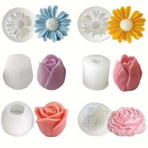 TEMU 꽃 모양 양초 몰드 6개 세트 – 장미, 모란, 튤립, 데이지용 실리콘 몰드 특징, 양초, 비누, 레진, 석고 공예 제작에 적합 | 발렌타인데이, 어버이날 등 특별한 날을 위한 수제 선물로 좋습니다.