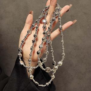 TEMU 실버 전기도금 비즈 롱 크로스바이 스트랩 체인 휴대폰 케이스 백 행잉 펜던트