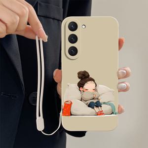 TEMU 휴대폰 케이스 - 삼성 S25 울트라, S25+, S25, S24 울트라, S24 플러스, S24, S23 울트라, S23 플러스, S23, S22 울트라, S21 플러스, S20 플러스, S20 FE 5G, 노트 10+, 노트 20 울트라용 귀여운 만화 폰 커버 (핸드 스트랩 포함, 소파 소녀 디자인)