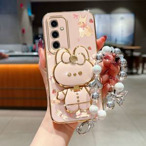 TEMU 휴대폰 케이스 - 휴대폰 케이스 - S25 귀여운 핑크 리본 브라운 토끼 진주 스트랩 끈 휴대폰 홀더 케이스, 충격 방지 커버, 삼성 갤럭시 S25 호환