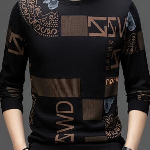 TEMU 남성용 통기성 긴팔 티셔츠 - 부드럽고 신축성 있는 편안한 핏, 크루넥 디자인, 기하학적 화살표 패턴, 모던 아웃도어 스타일, 스포츠 및 캐주얼 웨어|패션