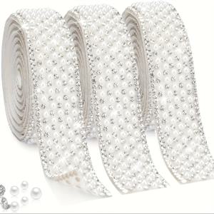 TEMU 3롤 진주 라인스톤 리본, 자체 접착 라인스톤 테이프 진주 랩 롤 스티커 블링 라인스톤 스트랜드 진주 스트립 트림 DIY 공예 웨딩 생일 파티 크리스마스 장식용