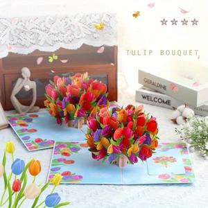 TEMU 1개 3D 튤립 팝업 카드 - 3D 꽃 메커니즘 - 우아한 오프닝 카드, 결혼식, 발렌타인데이, 크리스마스, 생일, 감사 카드용 - 아내, 엄마, 선생님을 위한 독특한 선물 (텍스트 없음/미니멀)
