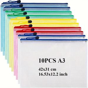 TEMU 10/30개 5색 지퍼 메쉬 지퍼 파우치 백, A3 A4 A5 사이즈, 정리 보관용 지퍼 백, 레터 사이즈, 문서 퍼즐 보관용 파일 백, 학교 시즌용