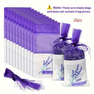 TEMU 20개 라벤더 프린트 캔버스 가방 - 서랍, 차량, 욕실용 끈달린 향주머니 - 건조 라벤더 및 향신료, 욕실 정리 및 보관, 패셔너블 디자인, 장식용 끈달린 가방 - 가방만 포함, 향기 미포함